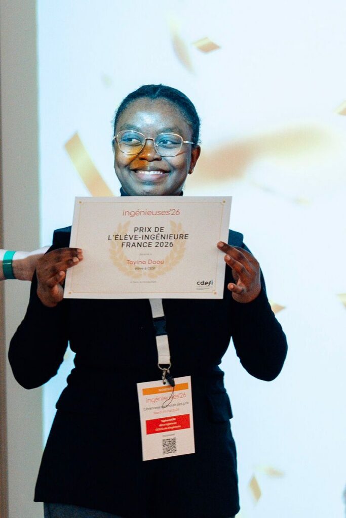 Portrait de Tayina Daou, étudiante ingénieure originaire de Mayotte et finaliste du Prix de l’Élève Ingénieure France 2026 pour son excellence académique et son engagement.