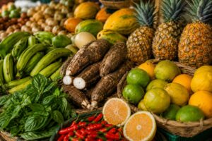 Accueil 23 Marché agricole de Mtsamboro réunissant des producteurs locaux proposant des fruits, légumes, œufs et autres produits du terroir de Mayotte