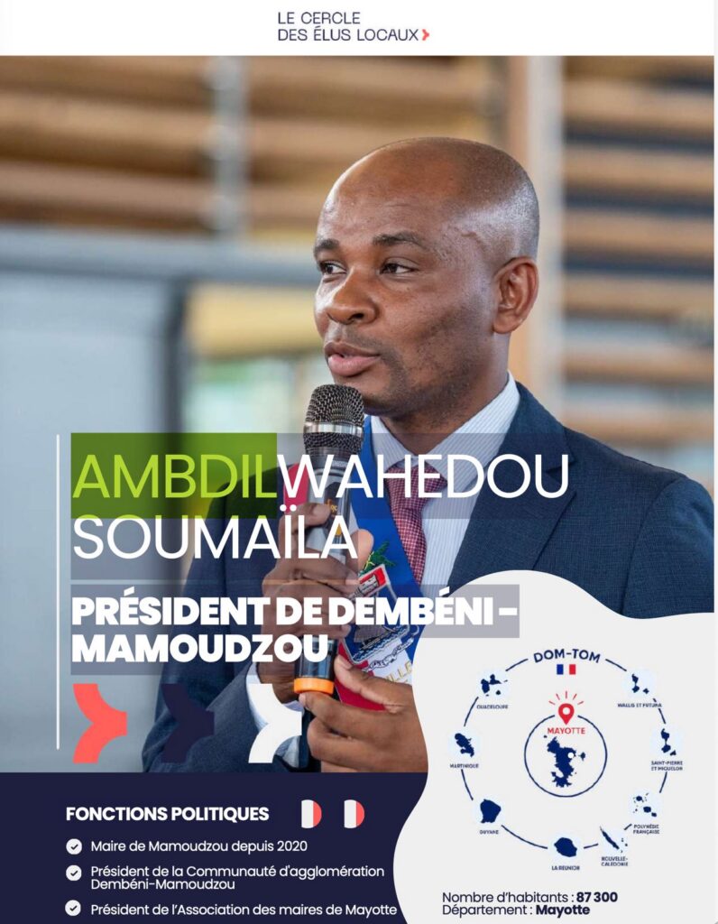 Ambdilwahedou Soumaïla distingué au niveau national 10 Ambdilwahedou Soumaïla, maire de Mamoudzou et président de la CADEMA, distingué lors d’une reconnaissance nationale des élus locaux