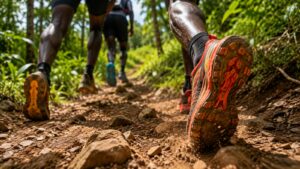 Participants lors d’une randonnée ou d’un trail sur les sentiers de Mayotte